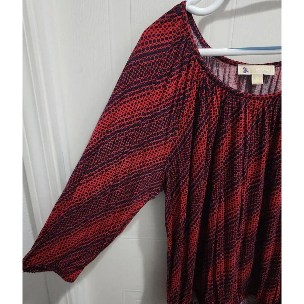 Michael Kors Womens 3/4 Sleeve Scoop Neck Top Elastic Waist Polka Dot Plus Sz 2X
